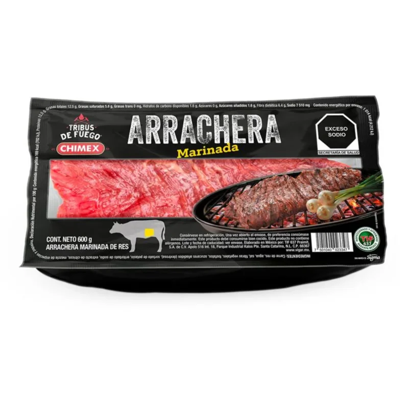 Arrachera marinada de res fresca de alta calidad distribuida por Hermanos Rojas