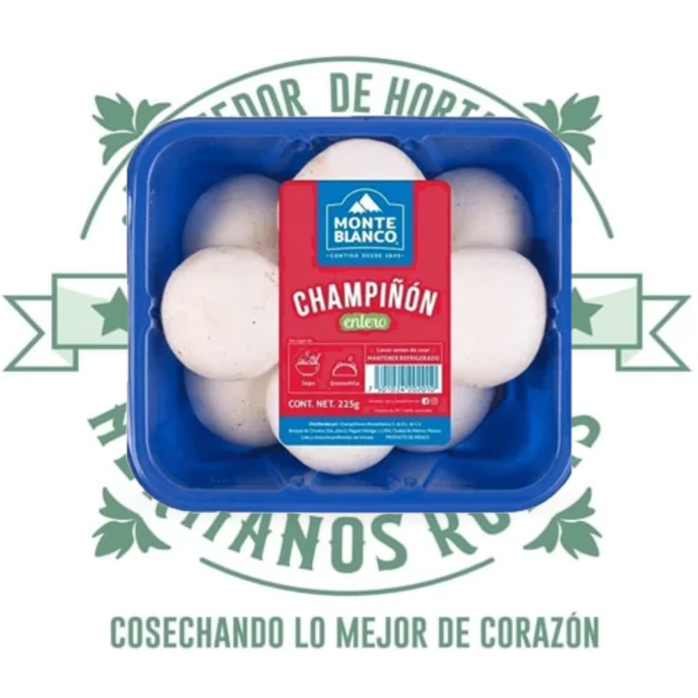 Champiñón entero fresco Monte Blanco 225g charola blanca de calidad premium