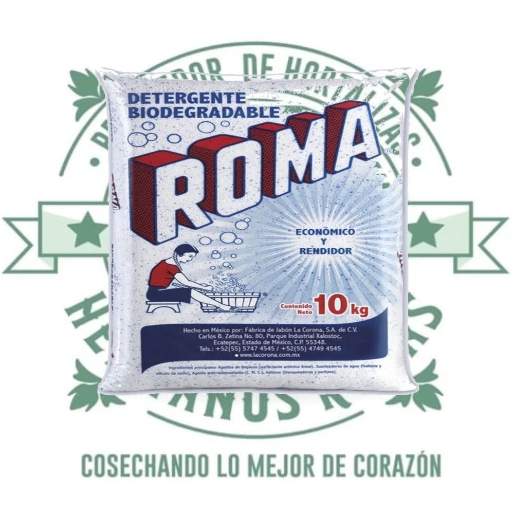 Detergente Roma 10 kg polvo blanco para limpieza profesional