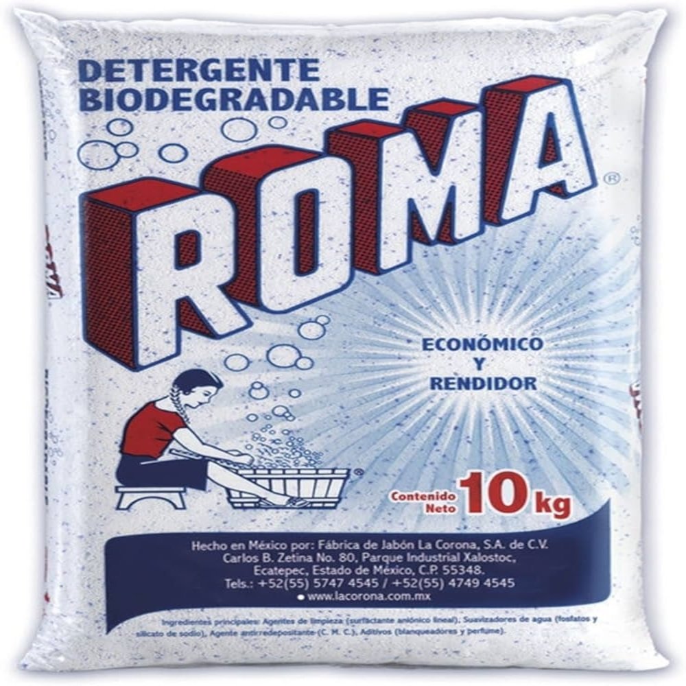 Detergente Roma 10 kg polvo blanco para limpieza profesional