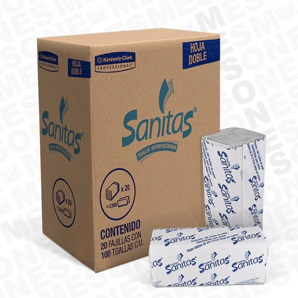 Caja de Toalla Interdoblada Blanca Sanitas 20 paquetes 100 hojas